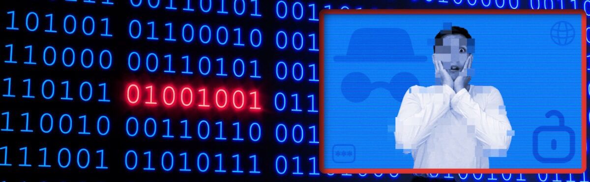 Data breach or cyber security collage concept with a man's face partially blurred by pixels and Incognito and privacy icons in the background, representing the importance of cyber security and customer data management best practices.