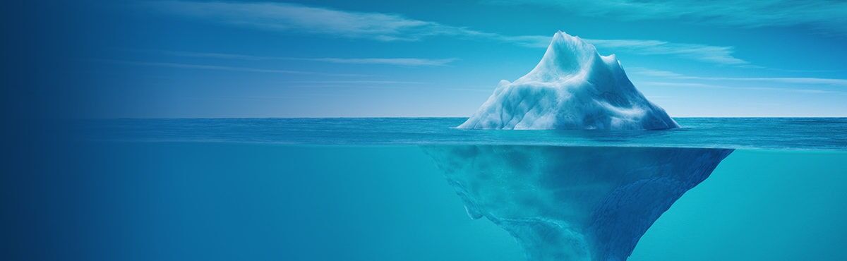 Image of an iceberg, with both the tip and the base clearly shown. Transparent data management allows customers to trust you. It brings trust into the CX equation.