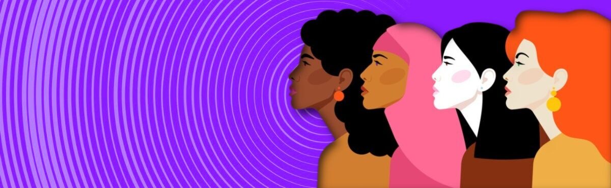 Illustration of diverse, multi-ethnic women from different nationalities and cultures representing the struggle for rights, independence, equality, and diversity on International Women’s Day.
