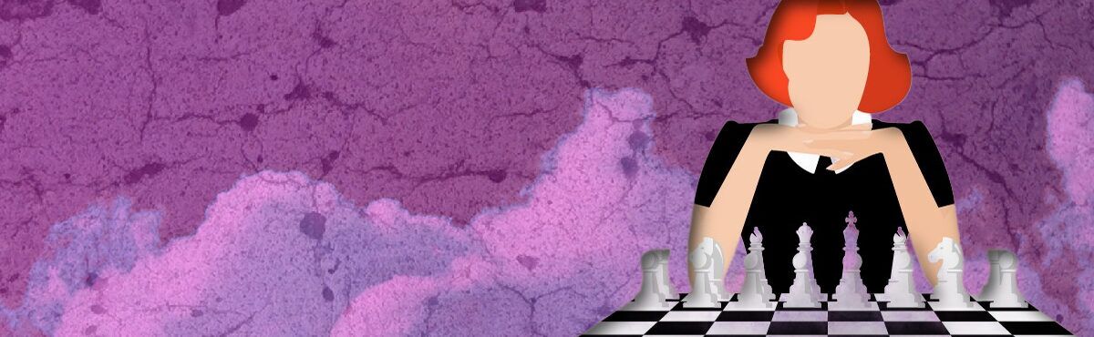 Illustration of a woman looking down at a chessboard as she's thinking, representing the tariff impact on the CPG industry.