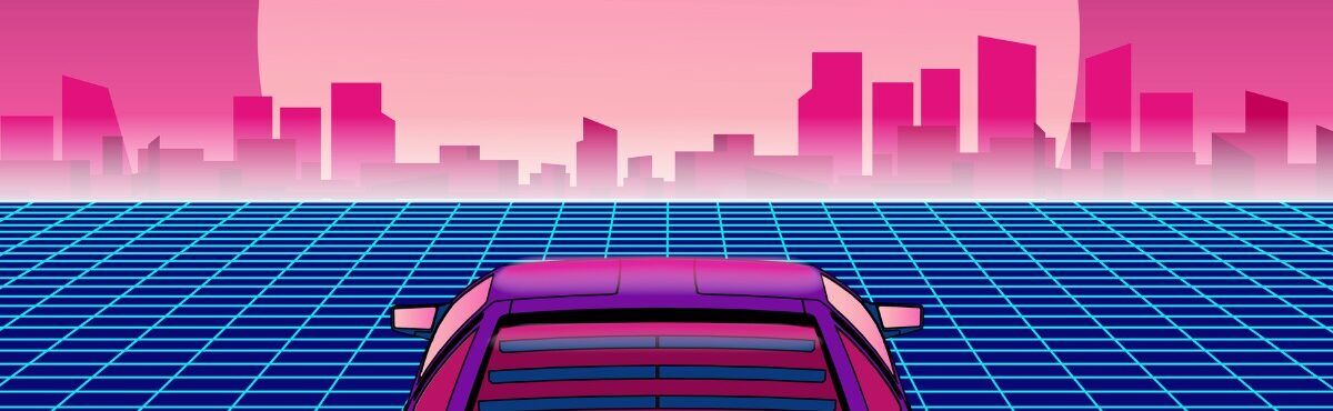 80s style sci-fi background with supercar stock illustration, representing retail fulfillment trends.